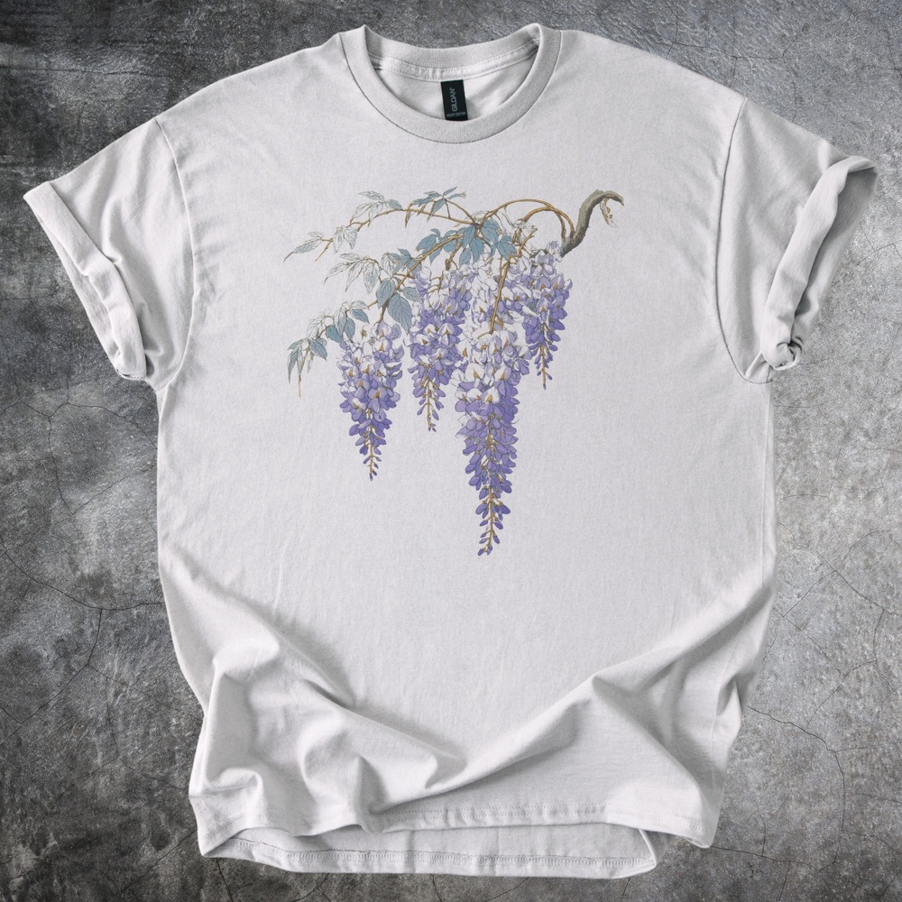 Botanical Cascade Graphic Tee Purple Flowers Nature Illustration